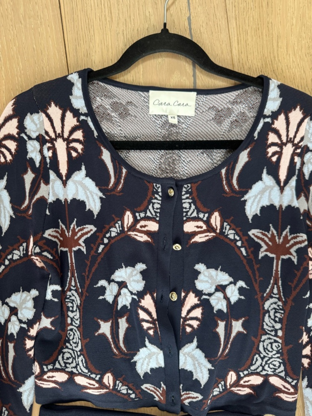 Cara Cara Two Piece Navy and White Floral Long-Sleeve Cardigan and Skirt - Picture 5 of 7